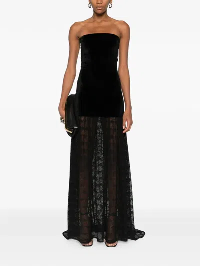 Atu Body Couture Strapless Lace-panel Maxi Dress In Black