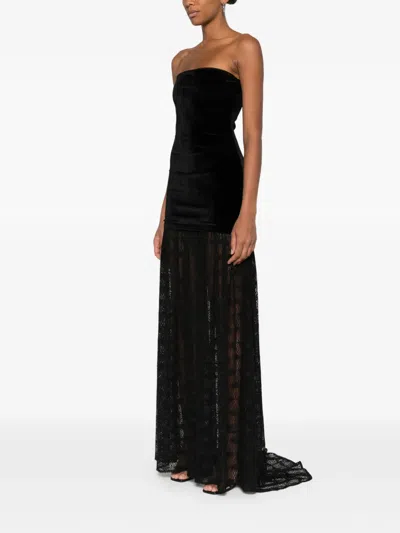 Atu Body Couture Strapless Lace-panel Maxi Dress In Black