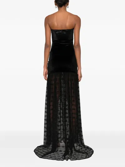 Atu Body Couture Strapless Lace-panel Maxi Dress In Black