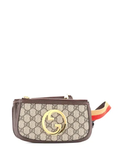 Pre-owned Gucci Blondie Multi Pocket Gg Coated Canvas Belt Bag In Brown