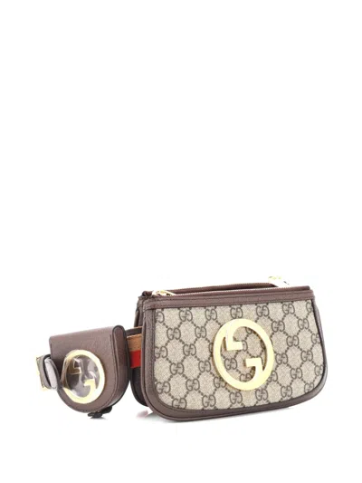 Pre-owned Gucci Blondie Multi Pocket Gg Coated Canvas Belt Bag In Brown