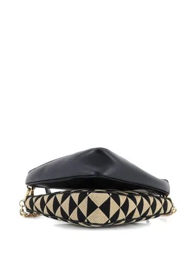 Pre-owned Prada Double Symbole Triangle Bag Leather And Jacquard Mini Shoulder Bag In Black