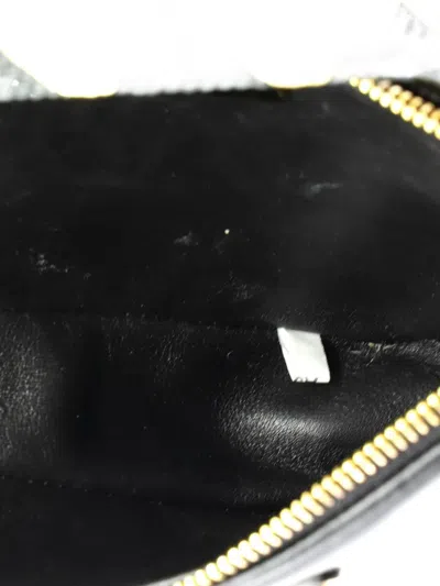 Pre-owned Prada Double Symbole Triangle Bag Leather And Jacquard Mini Shoulder Bag In Black