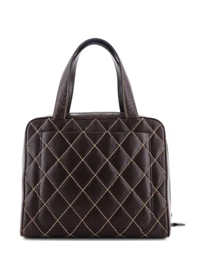 Pre-owned Chanel Surpique Zip Around Quilted Leather Medium Satchel In Brown