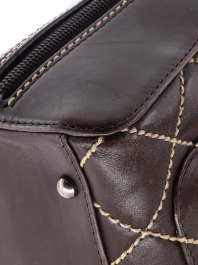 Pre-owned Chanel Surpique Zip Around Quilted Leather Medium Satchel In Brown