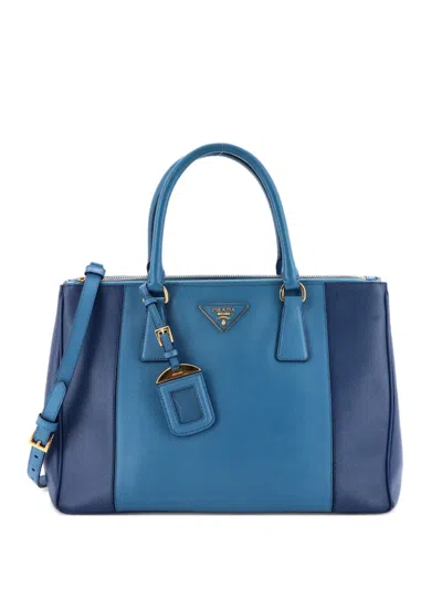Pre-owned Prada Bicolor Double Zip Lux Saffiano Leather Medium Tote Bag In Blue