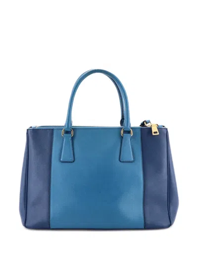 Pre-owned Prada Bicolor Double Zip Lux Saffiano Leather Medium Tote Bag In Blue