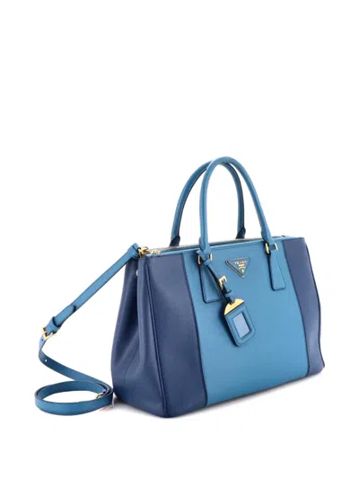 Pre-owned Prada Bicolor Double Zip Lux Saffiano Leather Medium Tote Bag In Blue