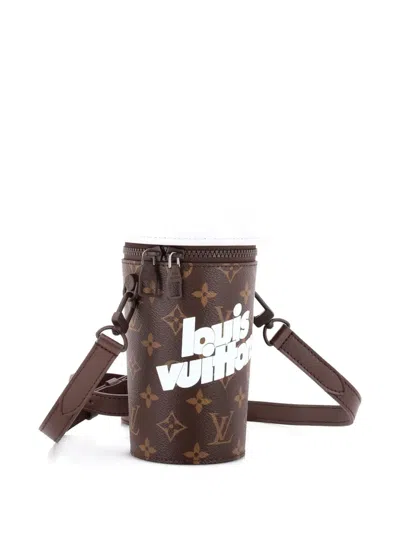 Pre-owned Louis Vuitton Coffee Cup Convertible Pouch Everyday Signature Vintage Monogram Canvas Crossbody Bag In Brown