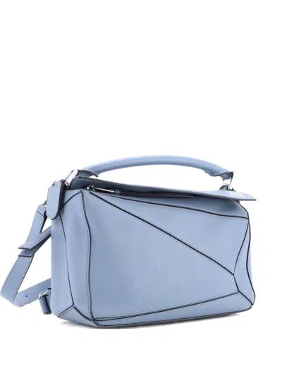 Pre-owned Loewe Puzzle Bag Leather Small Satchel In Blue