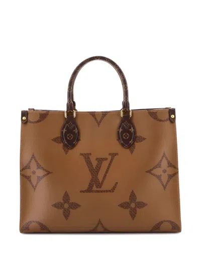 Pre-owned Louis Vuitton Onthego Reverse Monogram Giant Mm Tote Bag In Brown