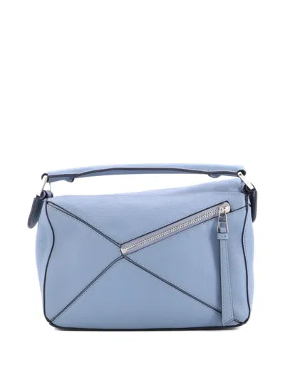 Pre-owned Loewe Puzzle Bag Leather Small Satchel In Blue