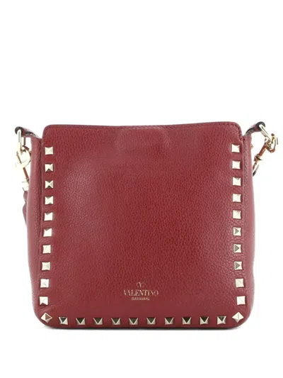 Pre-owned Valentino Garavani Rockstud Flip Lock Messenger Bag Leather Mini Crossbody Bag In Red