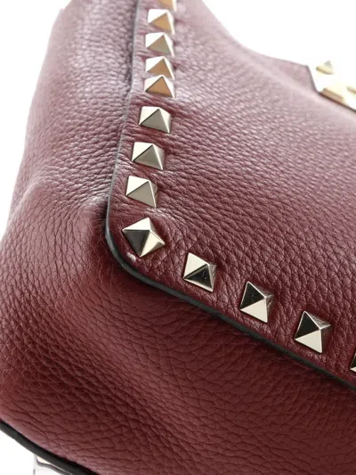 Pre-owned Valentino Garavani Rockstud Flip Lock Messenger Bag Leather Mini Crossbody Bag In Red