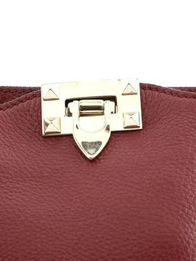 Pre-owned Valentino Garavani Rockstud Flip Lock Messenger Bag Leather Mini Crossbody Bag In Red