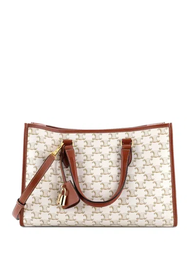 Pre-owned Celine Horizontal Cabas Triomphe Coated Canvas Mini Tote Bag In Neutral