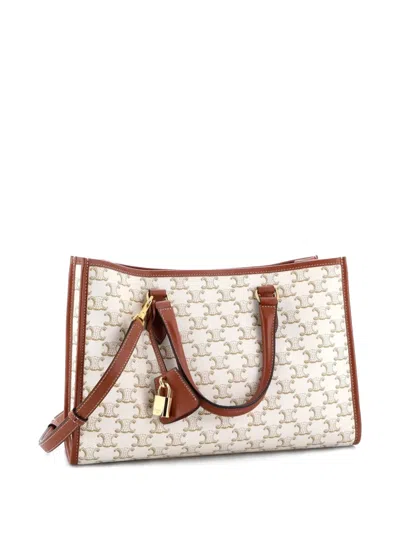 Pre-owned Celine Horizontal Cabas Triomphe Coated Canvas Mini Tote Bag In Neutral