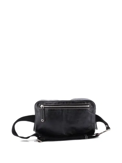 Pre-owned Gucci Crest Double Leather Belt Bag In Black