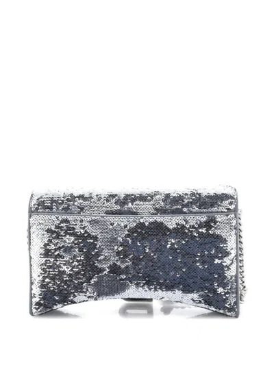 Pre-owned Balenciaga Hourglass Chain Wallet Leather With Sequins Crossbody Bag In Silver