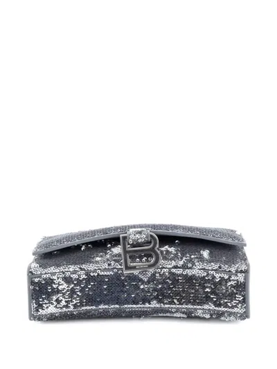 Pre-owned Balenciaga Hourglass Chain Wallet Leather With Sequins Crossbody Bag In Silver