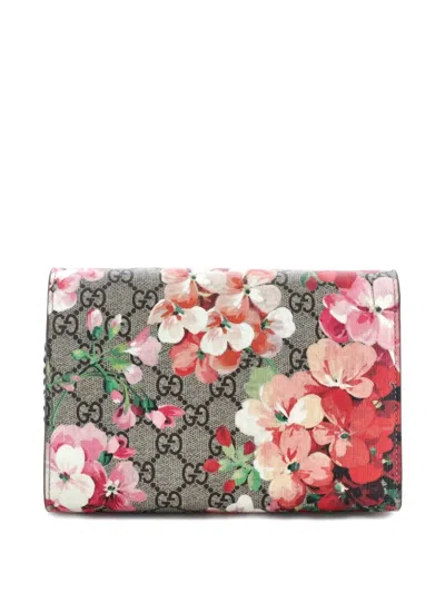 Pre-owned Gucci Dionysus Chain Wallet Blooms Print Gg Coated Canvas Small Crossbody Bag In Brown