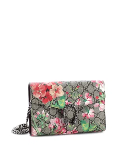 Pre-owned Gucci Dionysus Chain Wallet Blooms Print Gg Coated Canvas Small Crossbody Bag In Brown