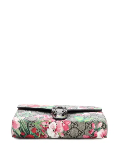 Pre-owned Gucci Dionysus Chain Wallet Blooms Print Gg Coated Canvas Small Crossbody Bag In Brown