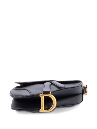 Pre-owned Dior Saddle Handbag Leather Mini Shoulder Bag In Black