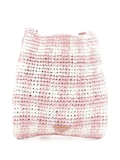 Pre-owned Prada Logo Messenger Bag Printed Raffia Small Crossbody Bag In Pink