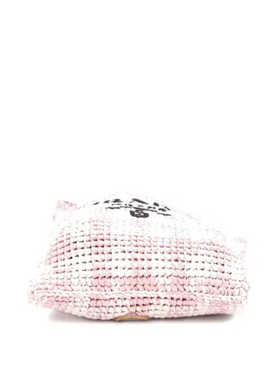 Pre-owned Prada Logo Messenger Bag Printed Raffia Small Crossbody Bag In Pink