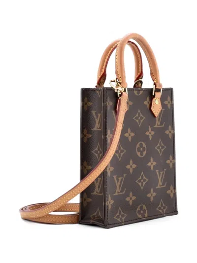 Pre-owned Louis Vuitton Petit Sac Plat Bag Monogram Canvas Crossbody Bag In Brown