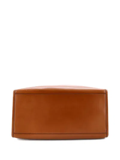 Pre-owned Fendi Sunshine Shopper Leather Large Tote Bag In Brown