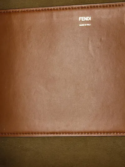 Pre-owned Fendi Sunshine Shopper Leather Large Tote Bag In Brown