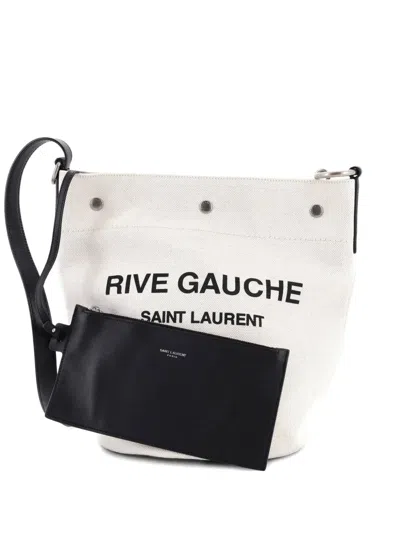Pre-owned Saint Laurent Rive Gauche Canvas Bucket Bag In Black