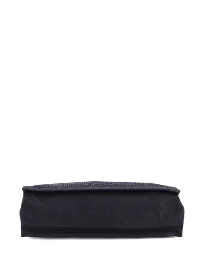 Pre-owned Saint Laurent Rive Gauche Shopper Raffia With Canvas Large Tote Bag In Black