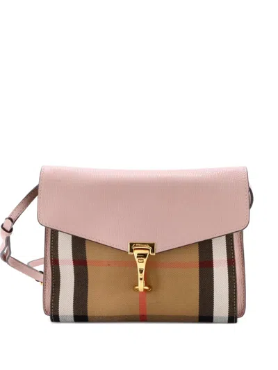 Pre-owned Burberry Macken Leather And House Check Canvas Small Crossbody Bag In Pink
