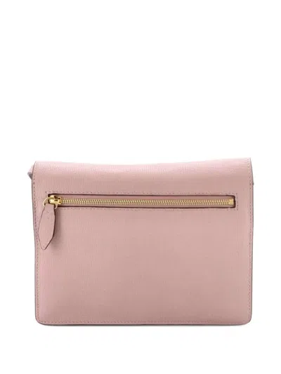 Pre-owned Burberry Macken Leather And House Check Canvas Small Crossbody Bag In Pink