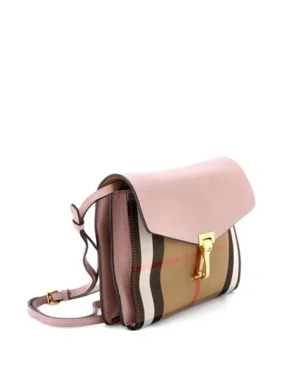 Pre-owned Burberry Macken Leather And House Check Canvas Small Crossbody Bag In Pink