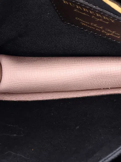 Pre-owned Burberry Macken Leather And House Check Canvas Small Crossbody Bag In Pink