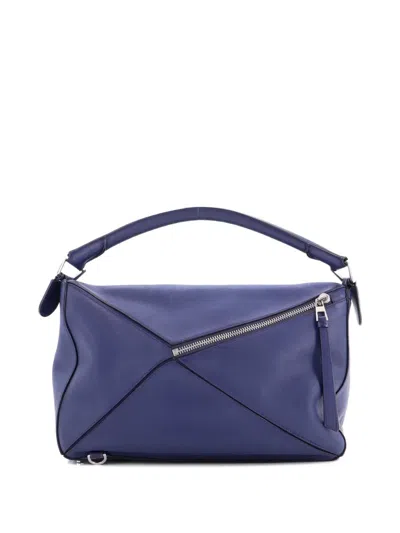 Pre-owned Loewe Puzzle Bag Leather Large Satchel In Blue