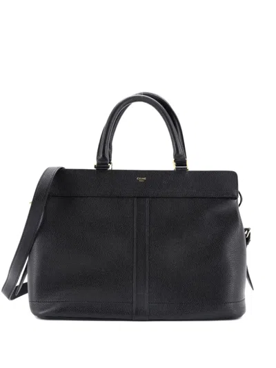 Pre-owned Celine Cabas De France Tote Leather Medium Satchel In Black