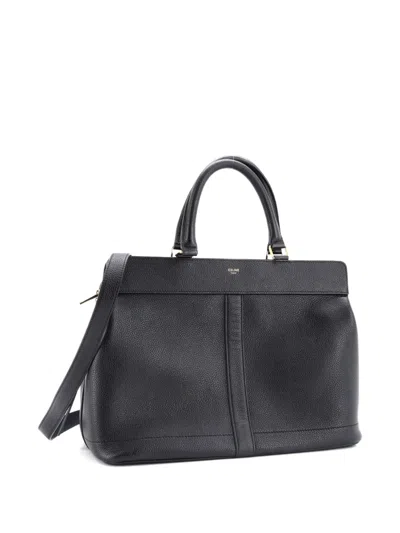 Pre-owned Celine Cabas De France Tote Leather Medium Satchel In Black