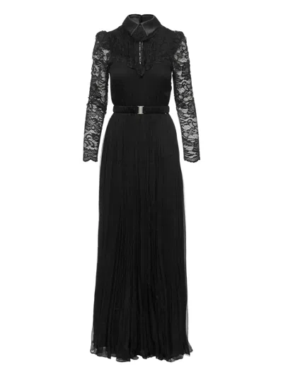 Nissa Lace Pleated Maxi Dress In Black