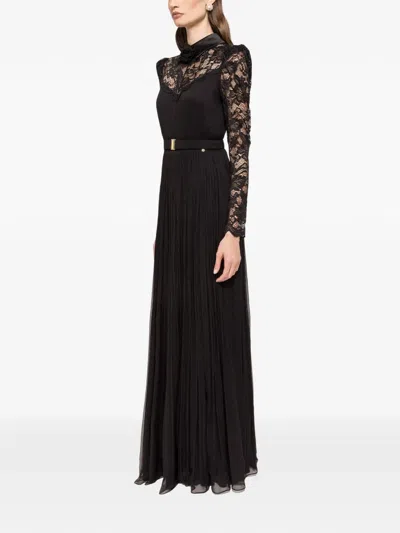 Nissa Lace Pleated Maxi Dress In Black