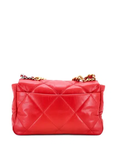 Pre-owned Chanel 19 Flap Bag Quilted Leather Large Crossbody Bag In Red