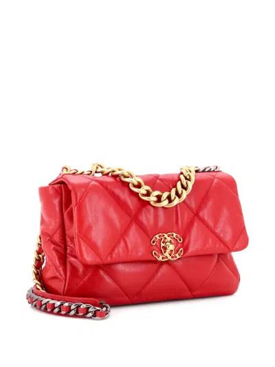 Pre-owned Chanel 19 Flap Bag Quilted Leather Large Crossbody Bag In Red