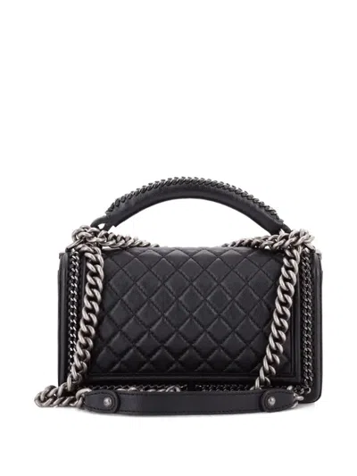 Pre-owned Chanel Chain Handle Boy Flap Bag Quilted Calfskin Old Medium Shoulder Bag In Black