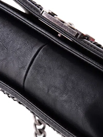 Pre-owned Chanel Chain Handle Boy Flap Bag Quilted Calfskin Old Medium Shoulder Bag In Black