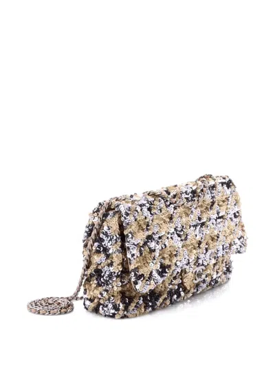 Pre-owned Chanel Flap Bag Multicolor Sequins Medium Shoulder Bag In Green