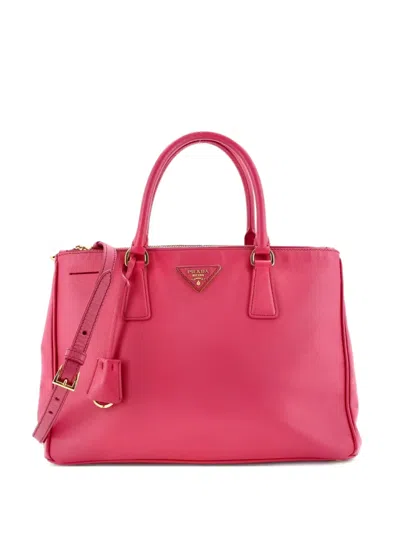 Pre-owned Prada Galleria Double Zip Saffiano Leather Medium Tote Bag In Pink